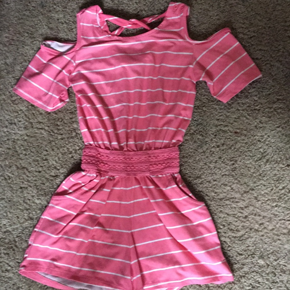 romper with pockets and criss cross back
